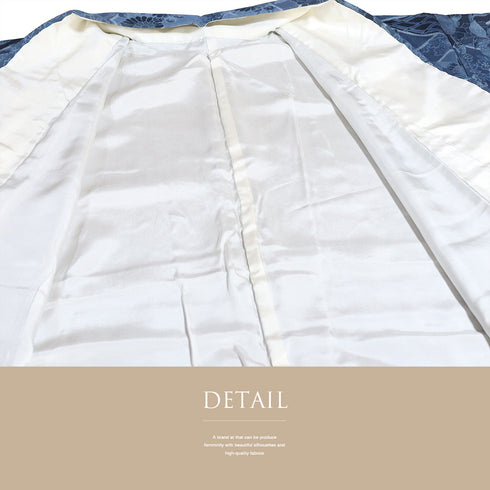 小紋 リサイクル 身丈162.2cm 裄65.6cm 袷 牡丹や菊柄 ブルー Lサイズ お洒落 カジュアル 正絹 広衿 Sランク