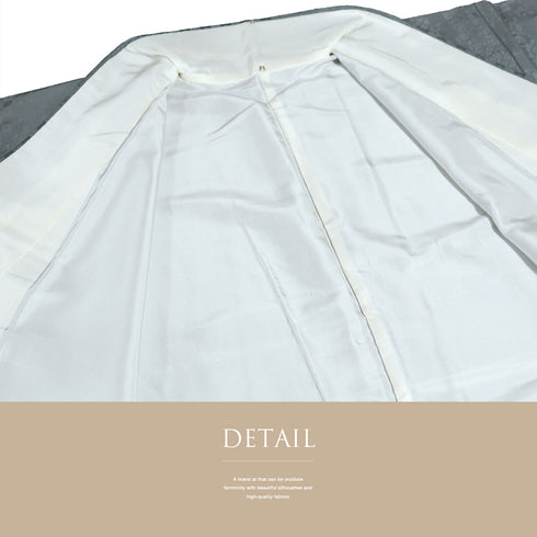 色無地 リサイクル 身丈165cm 裄68cm 袷 短冊寄柄 グレー Lサイズ セミフォーマル お洒落 一つ紋 正絹 広衿 地紋あり Aランク