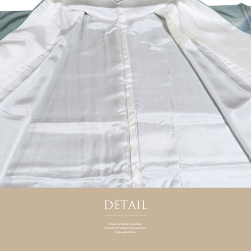 訪問着 リサイクル 身丈158cm 裄66.4cm 袷 花草模様 グリーン Mサイズ セミフォーマル 落款 しつけ糸 正絹 広衿 未使用品