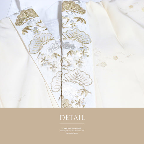 長襦袢 リサイクル 長襦袢 身丈129cm 裄66.8cm 袷 松葉柄 刺繍衿付き 地紋 アイボリー Lサイズ フォーマル 正絹 Sランク