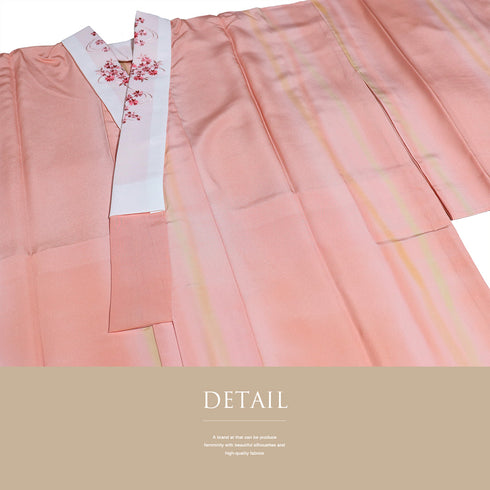 長襦袢 リサイクル 長襦袢 身丈119.5cm 裄63.2cm 袷 縞ぼかし柄 後身頃居敷当て付き 刺繍半衿 ピンク Sサイズ 正絹 袖無双 新品・未使用品