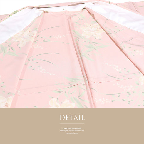 小紋 リサイクル 身丈168cm 裄65.5cm 単衣 百合柄 ピンク LLサイズ カジュアル ポリエステル 洗える着物 広衿 Aランク