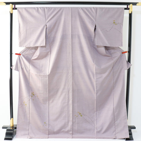 訪問着 身丈174.5cm 裄66.8cm 袷 紬 蔦や花模様 高尾健三 パープル LLサイズ お洒落 正絹 広衿 Sランク