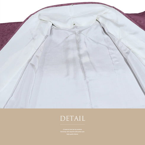 色無地 リサイクル 身丈158.5cm 裄65.6cm 袷 菊や梅柄 パープル Mサイズ セミフォーマル 一つ紋 しつけ糸 正絹 広衿 地紋あり Sランク