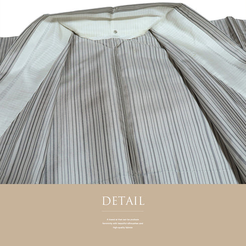 紬 リサイクル 身丈158.5cm 裄65.8cm 単衣 縞模様 グレー Mサイズ カジュアル 正絹 広衿 Aランク