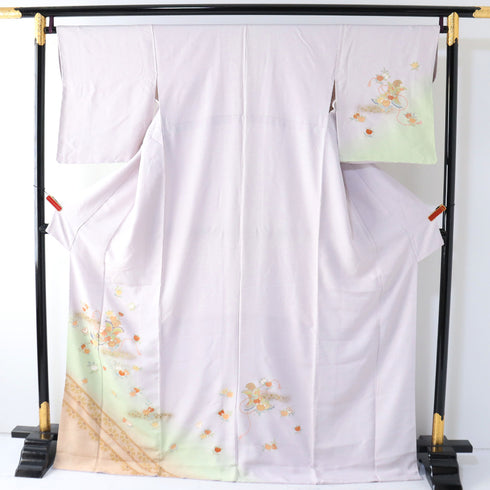 訪問着 リサイクル 身丈170.5cm 裄67.6cm 袷 組紐に橘柄 パープル LLサイズ セミフォーマル お洒落 正絹 広衿 Sランク