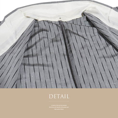 紬 リサイクル 身丈162.7cm 裄68cm 単衣 デザイン縞模様 グレー Lサイズ お洒落 正絹 広衿 Aランク