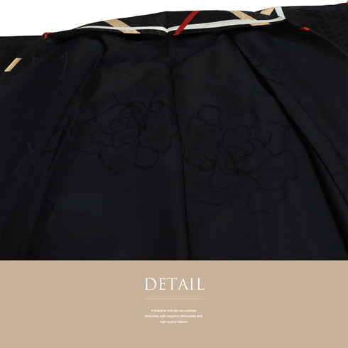 小紋 リサイクル 身丈168cm 裄66.4cm 袷 麻の葉地紋にデザイン籠目模様 ブラック LLサイズ お洒落 正絹 広衿 未使用品