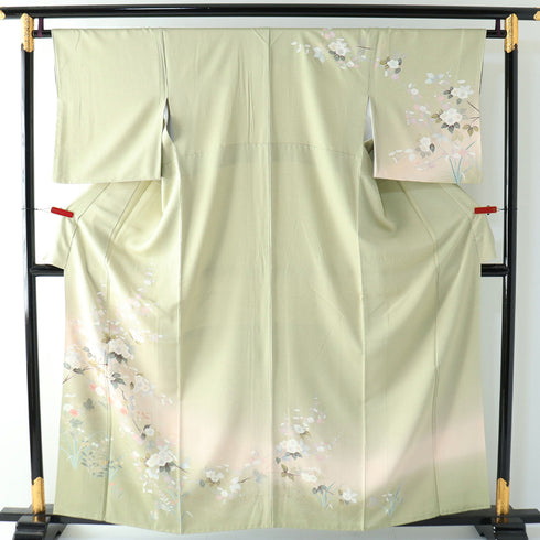 訪問着 リサイクル 身丈158.7cm 裄65.4cm 袷 花各種柄 箔 グリーン Mサイズ フォーマル セミフォーマル 正絹 広衿 Sランク