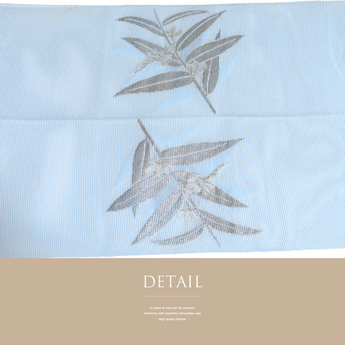 名古屋帯 リサイクル 帯丈372cm ポイント柄 8寸 植物柄 絽 ブルー Mサイズ 不明 Bランク カジュアル