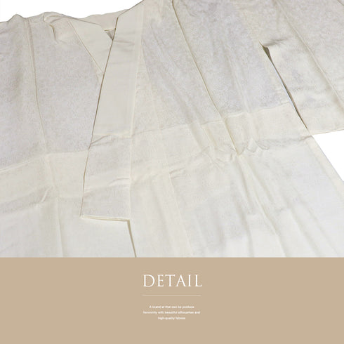 長襦袢 リサイクル 身丈127cm 裄62.6cm 袷 蔦や菊や蝶の地紋 袖裏に柄あり 後見頃居敷当て付き ホワイト Sサイズ フォーマル 正絹 袖無双 Sランク