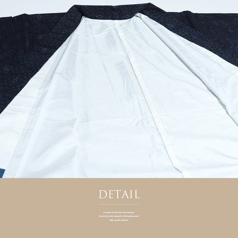 紬 リサイクル 身丈157cm 裄65.2cm 袷 亀甲柄 衿先布付き ネイビー Mサイズ カジュアル お洒落 しつけ糸 正絹 バチ衿 Sランク