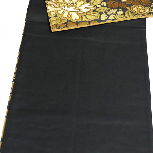 袋帯 リサイクル 帯丈430cm 六通 花各種柄 刺繍 こむさでもーど ブラック Sサイズ 正絹 Sランク お洒落