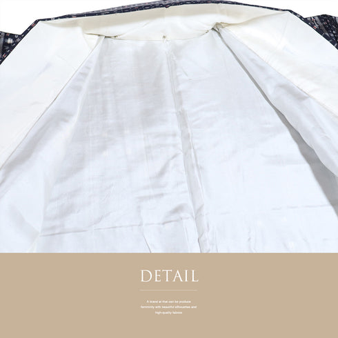 紬 リサイクル 身丈157.5cm 裄63cm 袷 絣模様 ネイビー Mサイズ カジュアル お洒落 正絹 広衿 Sランク