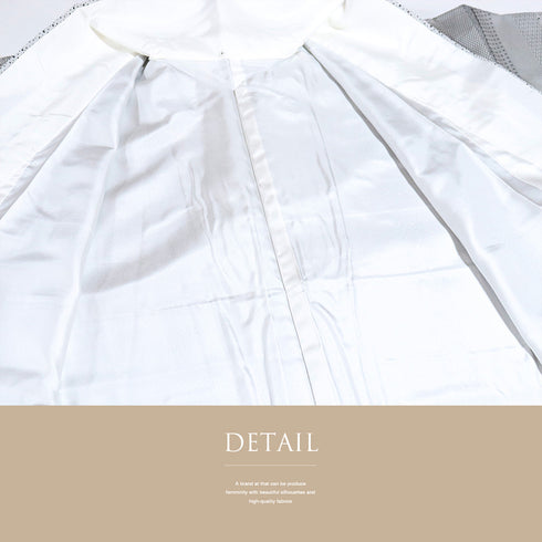 小紋 リサイクル 身丈152.3cm 裄66.4cm 袷 梅織り出し 縞柄 地紋 グレー Sサイズ お洒落 しつけ糸 正絹 広衿 Sランク