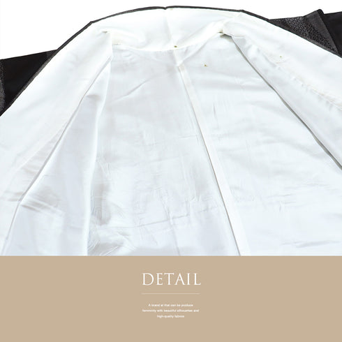 紬 リサイクル 身丈163.8cm 裄68.8cm 袷 デザイン縦枠 ブラック Lサイズ お洒落 カジュアル 正絹 広衿 Sランク