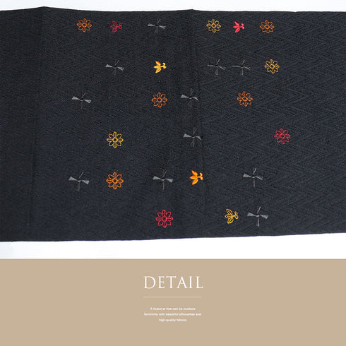 名古屋帯 リサイクル 帯丈373cm ポイント柄 地紋 花柄 ブラック Mサイズ 不明 新品・未使用品 カジュアル お洒落