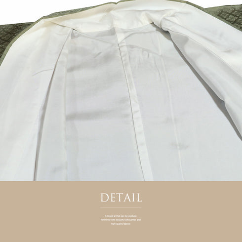 色無地 リサイクル 身丈153cm 裄61.9cm 袷 グリーン Sサイズ セミフォーマル 一つ紋 正絹 広衿 地紋あり Sランク