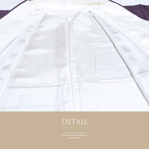 色無地 リサイクル 身丈158.2cm 裄66cm 袷 パープル Mサイズ セミフォーマル お洒落 一つ紋 しつけ糸 正絹 広衿 地紋なし Sランク