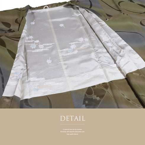 道行コート リサイクル 身丈105.7cm 裄64.8cm 袷 ロング丈 地紋 斜めぼかし柄 多色 Mサイズ カジュアル しつけ糸 正絹 Sランク