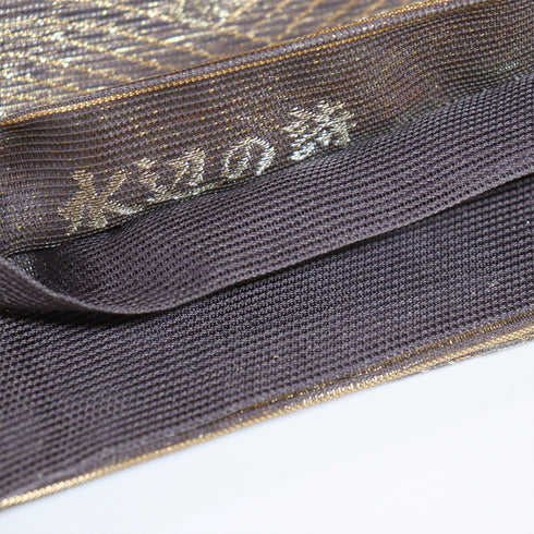袋帯 リサイクル 帯丈438cm 六通 波に船や鳥模様 夏物 パープル Mサイズ 正絹 Sランク フォーマル セミフォーマル