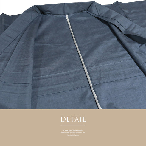 紬 リサイクル 身丈157.6cm 裄63.2cm 単衣 結城紬 無地 ブルー Mサイズ お洒落 正絹 バチ衿 Sランク