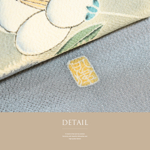 名古屋帯 リサイクル 帯丈375.5cm ポイント柄 辻が花 帯前部分開き仕立て ちりめん グレー Mサイズ 正絹 Sランク お洒落 落款