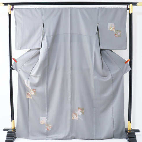 付下げ リサイクル 身丈167cm 裄68.6cm 袷 和楽器柄 グレー LLサイズ フォーマル セミフォーマル 正絹 広衿 Aランク