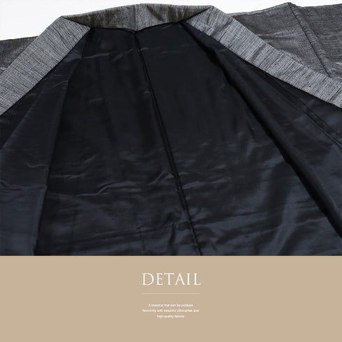 アンサンブル 男物 リサイクル 身丈133cm 裄66.8cm 羽織丈87cm 袷 グレー SSサイズ お洒落 カジュアル しつけ糸 正絹 棒衿 Sランク