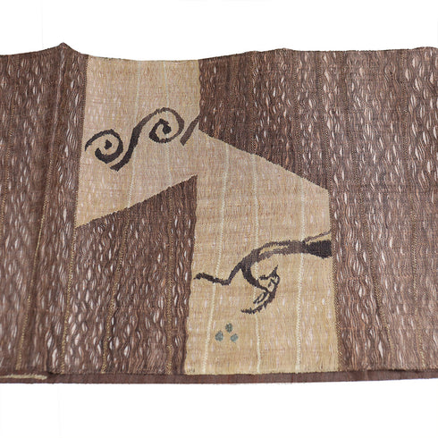 袋帯 リサイクル 帯丈444cm ポイント柄 鹿柄 手織り じゅらく ブラウン Mサイズ 正絹 Sランク お洒落