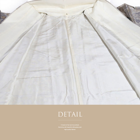 紬 リサイクル 身丈161.5cm 裄64.8cm 袷 絵皿柄 グレー Lサイズ お洒落 カジュアル 正絹 広衿 Sランク