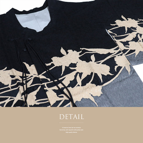 コート リサイクル 身丈106cm 裄66.4cm 袷 ロング変わり衿コート 絵羽柄 草花のシルエット柄 多色 Mサイズ お洒落 正絹 Sランク