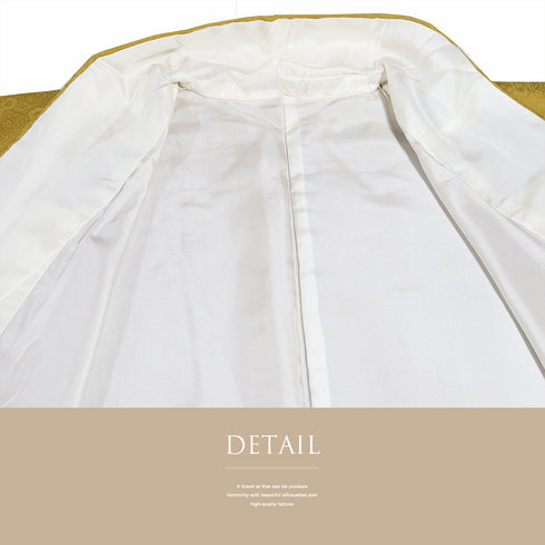 色無地 リサイクル 身丈154.3cm 裄64.4cm 袷 八重梅模様 織り出し イエロー Sサイズ セミフォーマル 一つ紋 正絹 広衿 地紋あり Sランク