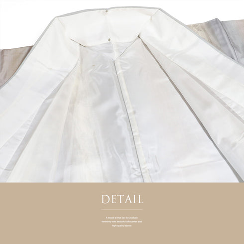 結城紬 リサイクル 身丈156.7cm 裄70.4cm 袷 草花柄 織人 倉持愛子 縦ぼかし グレー Mサイズ お洒落 カジュアル 証紙 しつけ糸 正絹 広衿 Sランク