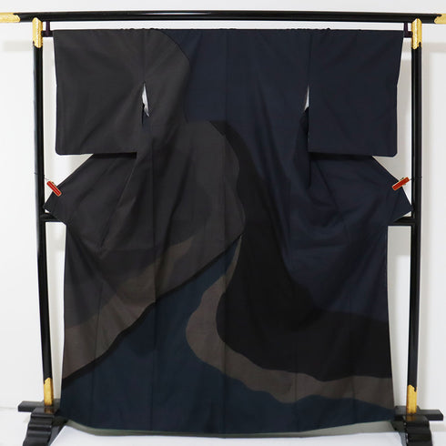 付下げ リサイクル 身丈162.4cm 裄68.8cm 袷 道長取り風柄 紬 多色 Lサイズ お洒落 正絹 広衿 Sランク