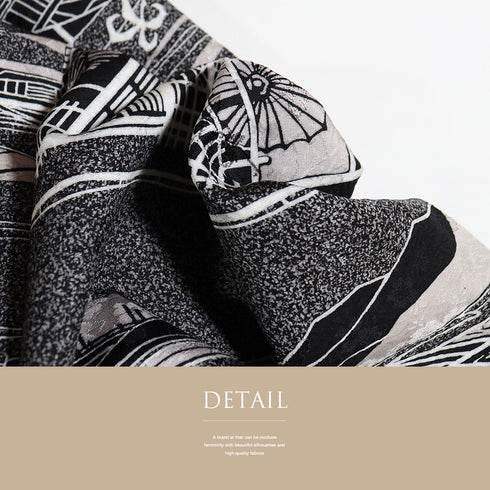 小紋 リサイクル 身丈166cm 裄70.8cm 単衣 和の景色 小原敏 作家物 ブラック LLサイズ お洒落 カジュアル 落款 正絹 広衿 Sランク