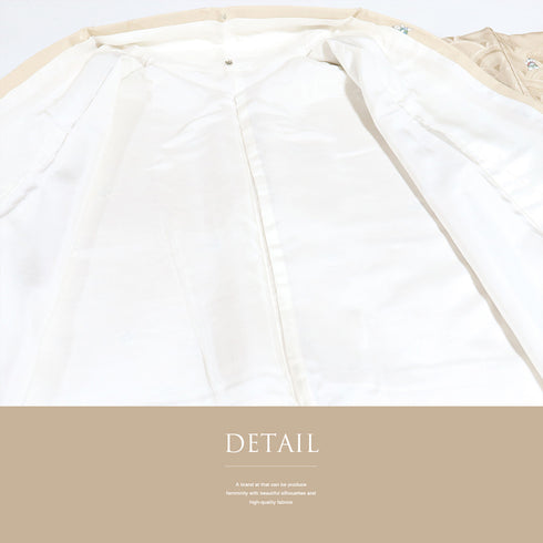 小紋 リサイクル 身丈156.5cm 裄63.8cm 袷 デザイン青海波に唐子人形柄 地紋 ベージュ Mサイズ お洒落 正絹 広衿 Sランク