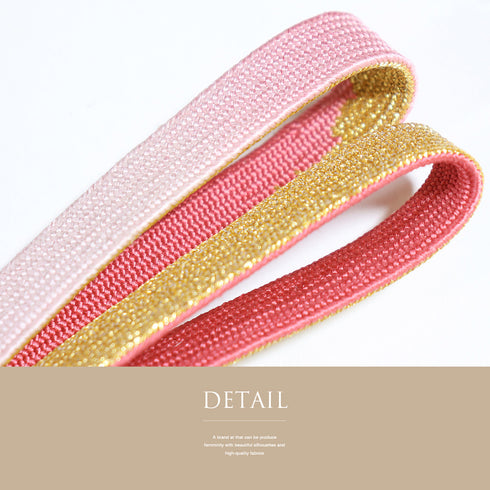 帯締め・帯揚げセット 手組紐 ちりめん ピンク 正絹 新品・未使用品 市松の地紋に桜柄