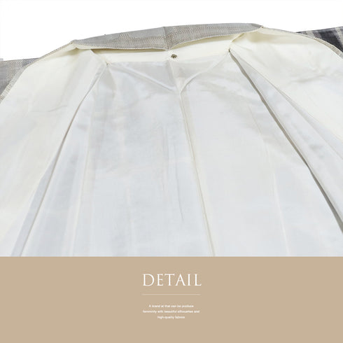 紬 リサイクル 身丈163cm 裄68.4cm 袷 デザイン格子模様 グレー Lサイズ カジュアル お洒落 正絹 広衿 Sランク