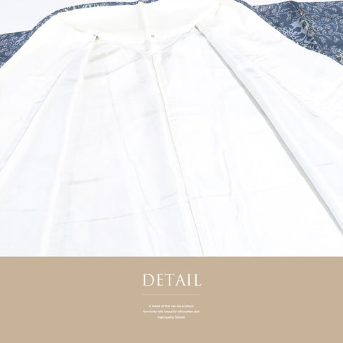 小紋 リサイクル 身丈155cm 裄64.6cm 袷 たたきに蔓草花模様 ブルー Sサイズ お洒落 カジュアル 正絹 広衿 Sランク