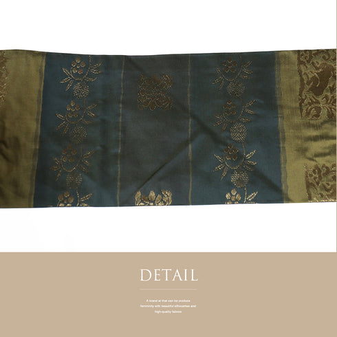 名古屋帯 リサイクル 帯丈350.5cm 六通 横段に名物裂織り出し模様 ブラウン Sサイズ 正絹 Sランク お洒落