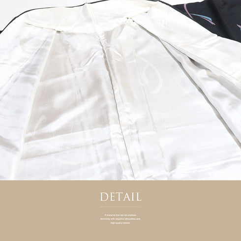 小紋 リサイクル 身丈159.5cm 裄70.4cm 袷 ブラック Mサイズ お洒落 カジュアル 正絹 広衿 Sランク