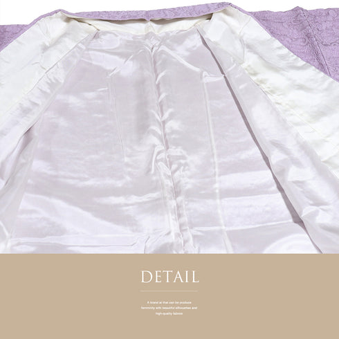 色無地 リサイクル 身丈157.5cm 裄64.8cm 袷 藤の花柄 辻ヶ花風柄 パープル Mサイズ お洒落 しつけ糸 正絹 広衿 地紋あり Sランク