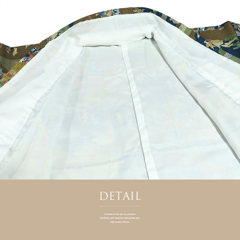 小紋 リサイクル 身丈163cm 裄64.4cm 袷 風景模様 ネイビー Lサイズ お洒落 カジュアル ポリエステル 洗える着物 広衿 Sランク