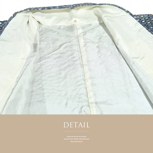 小紋 リサイクル 身丈158.5cm 裄62.4cm 袷 小花に道長取り模様 絞り ブルー Mサイズ お洒落 カジュアル しつけ糸 正絹 広衿 Sランク