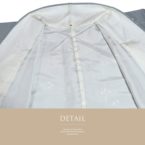 訪問着 リサイクル 身丈151cm 裄62.4cm 袷 花鳥柄 峰山 グレー Sサイズ お洒落 落款 正絹 広衿 Sランク