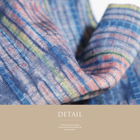 コート リサイクル 身丈123cm 裄64.4cm 単衣 糸瓜衿 ロングコート 絞り ブルー Sサイズ お洒落 正絹 Sランク