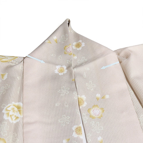 小紋 リサイクル 身丈164.5cm 裄66cm 袷 縞模様 花柄 既製品 ピンク Lサイズ お洒落 ポリエステル 洗える着物 広衿 Aランク