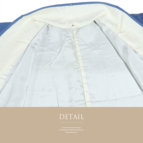 色無地 リサイクル 身丈160.5cm 裄64.4cm 袷 花菱柄 ブルー Lサイズ セミフォーマル お洒落 一つ紋 正絹 広衿 地紋あり Bランク