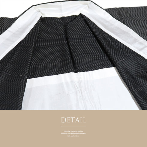 小紋 リサイクル 夏着物 身丈160.5cm 裄62.4cm 夏物 曲線柄 ブラック Lサイズ カジュアル お洒落 不明 広衿 Sランク